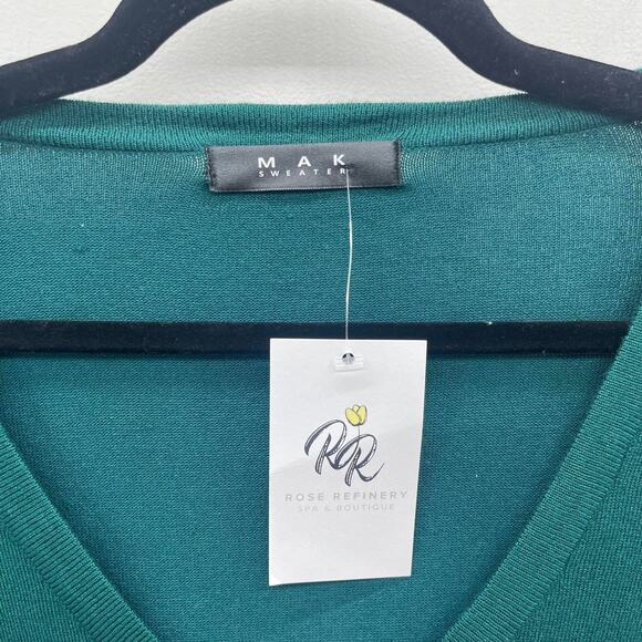 MAK Sweater Cardigan Womens 1X Dark Teal Green V Neck Button Up Lightweight - Picture 5 of 7